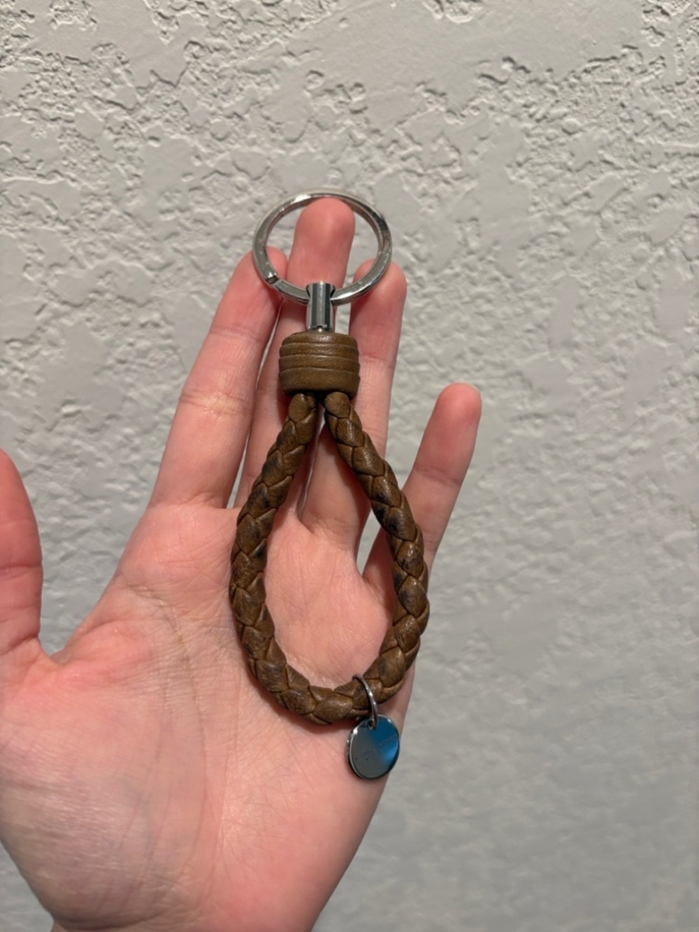 Bottega Veneta Braided Brown
Leather 925 Silver Loop Keychain Charm
